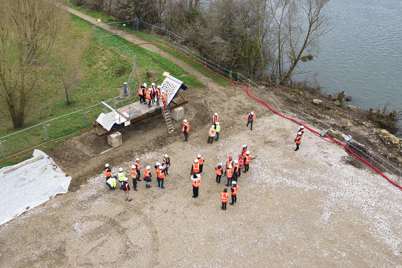 Prototype grandeur nature sur le chantier de la passerelle Poissy Carrières-sous-Poissy le 10 février 2026