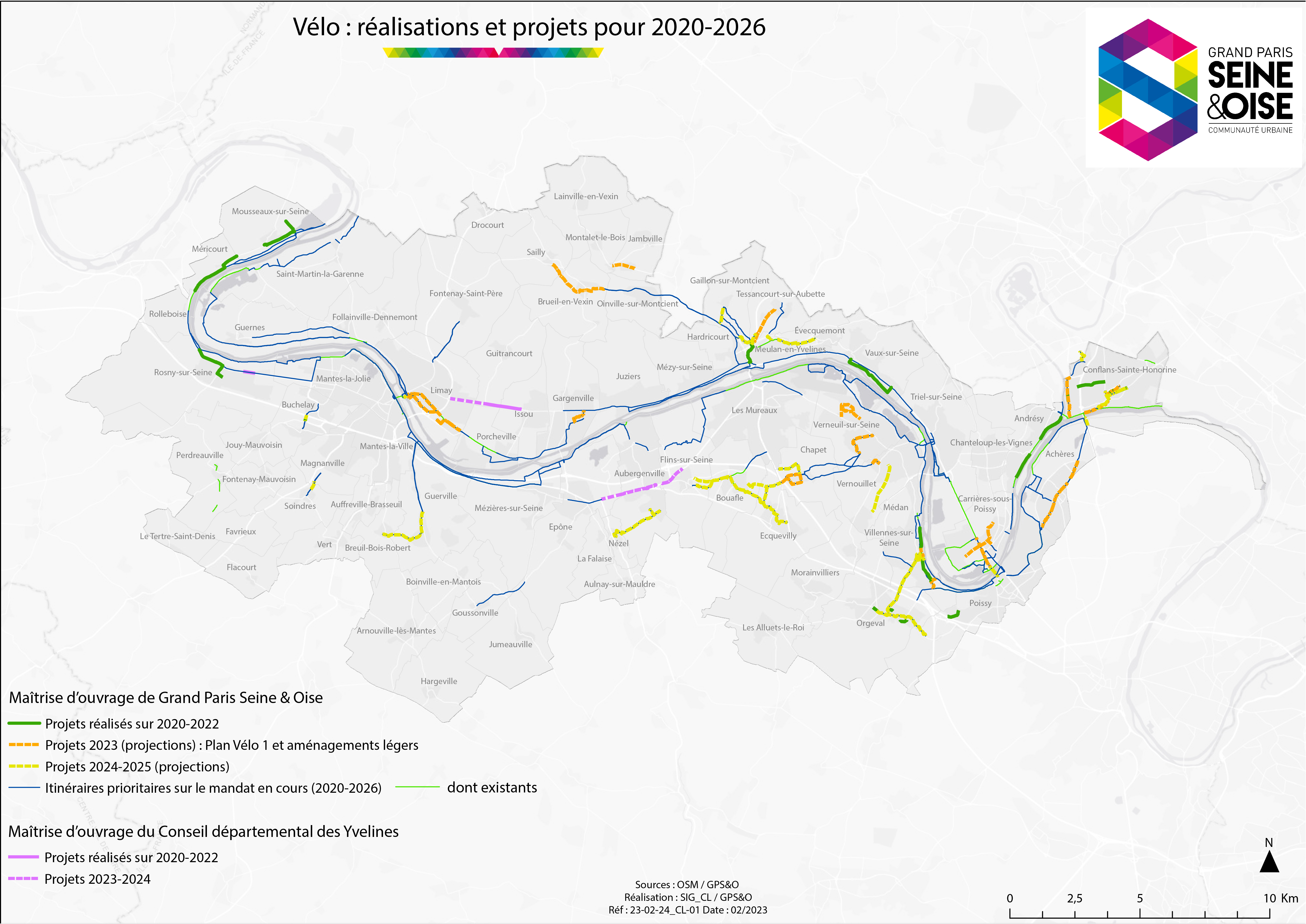 Carte des réalisations et projets vélo pour 2020-2026