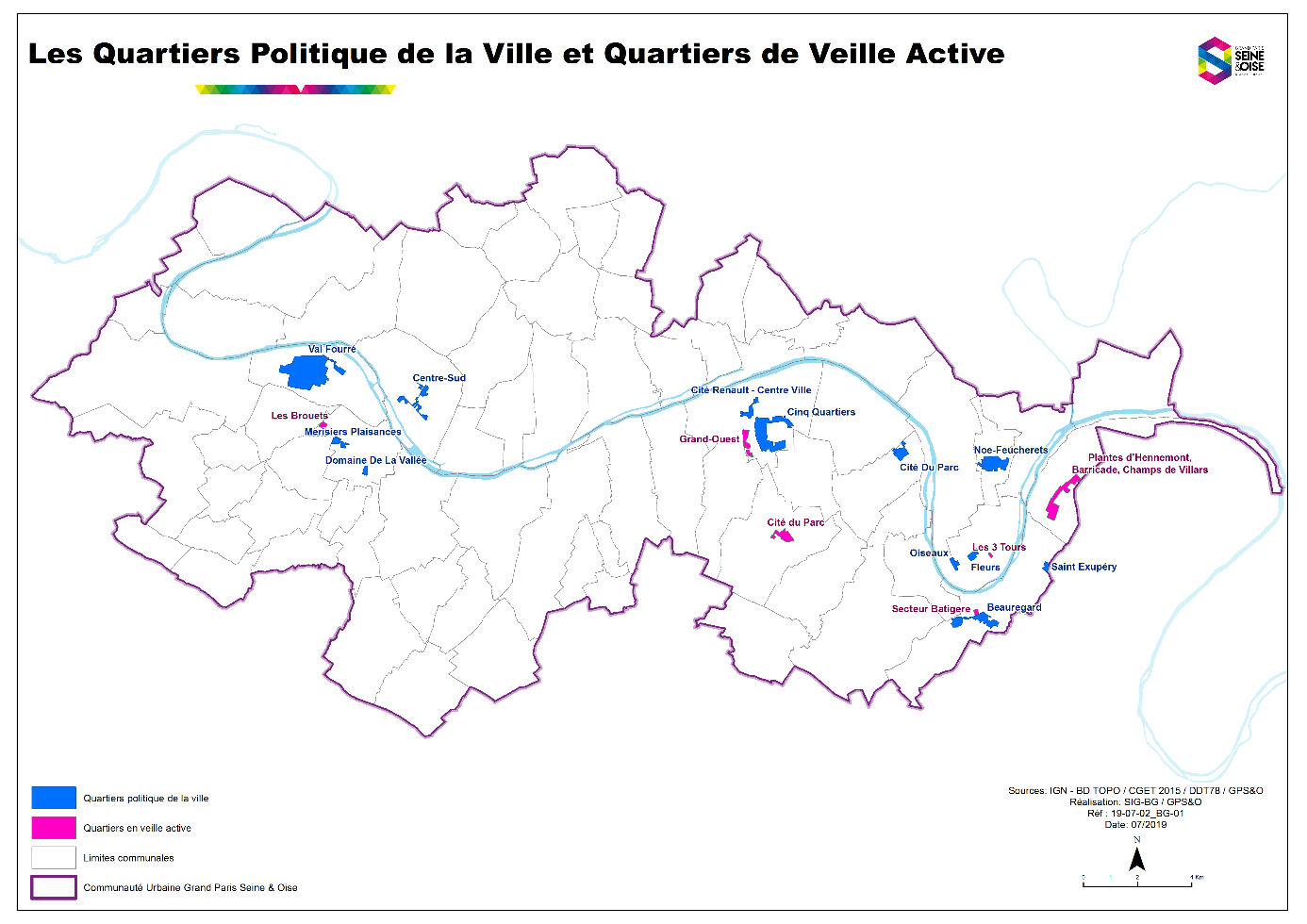 Carte des quartiers prioritaires le la politique de la ville (QPV) de GPSEO