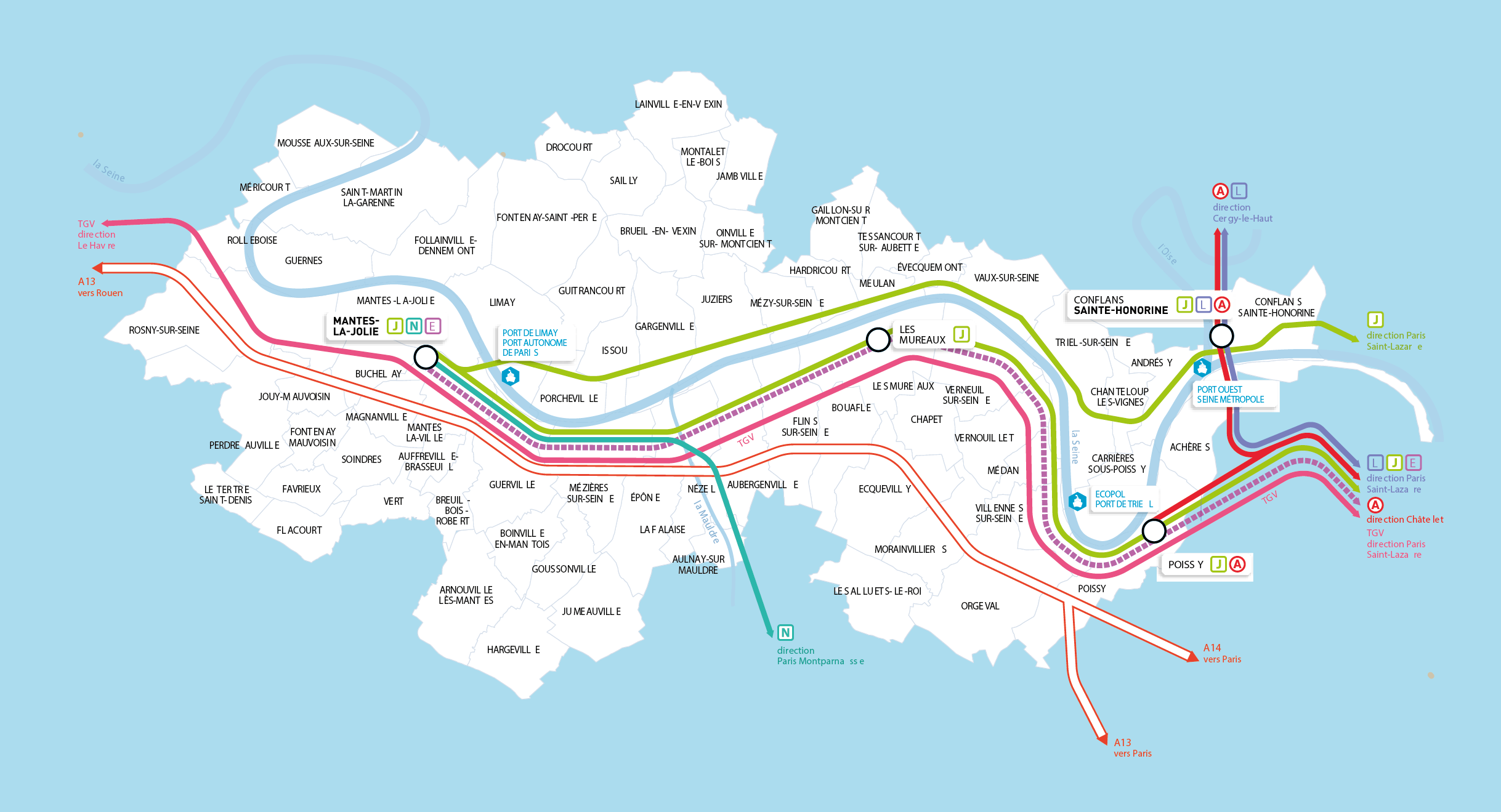 Carte du réseau ferroviaire GPS&O