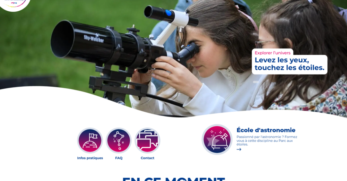 Page d'accueil du nouveau site du Parc aux Etoiles