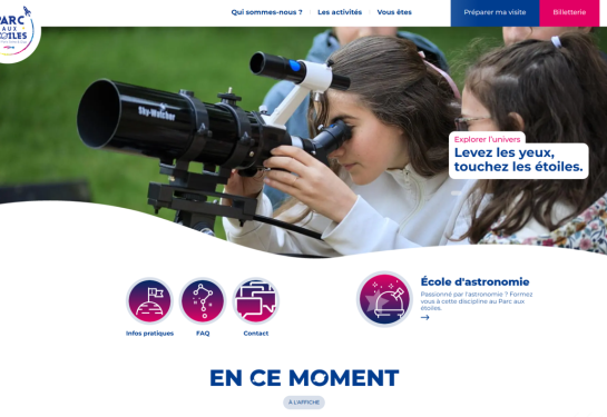 Page d'accueil du nouveau site du Parc aux Etoiles