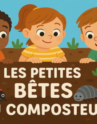 Image d'enfants penchés au dessus de petites bêtes (coccinelle, fourmi...)