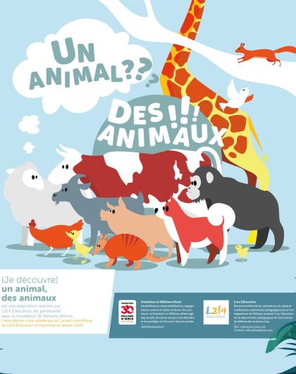 Visuel de l'exposition Un animal, des animaux réalisée par L214 Education et la fondation 30 Millions d'amis