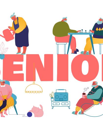 Illustration de senior avec un texte au milieu "senior"