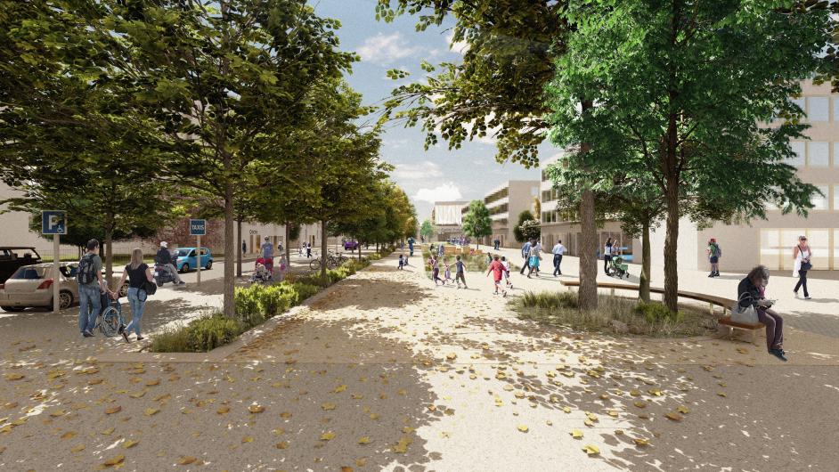 Perspective du futur éco-quartier aux abords de la gare d'Epône-Mézières