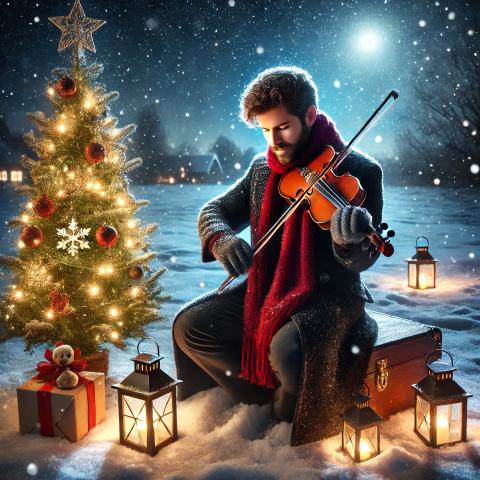 violoniste dans la neige