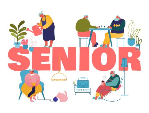 Illustration de senior avec un texte au milieu "senior"